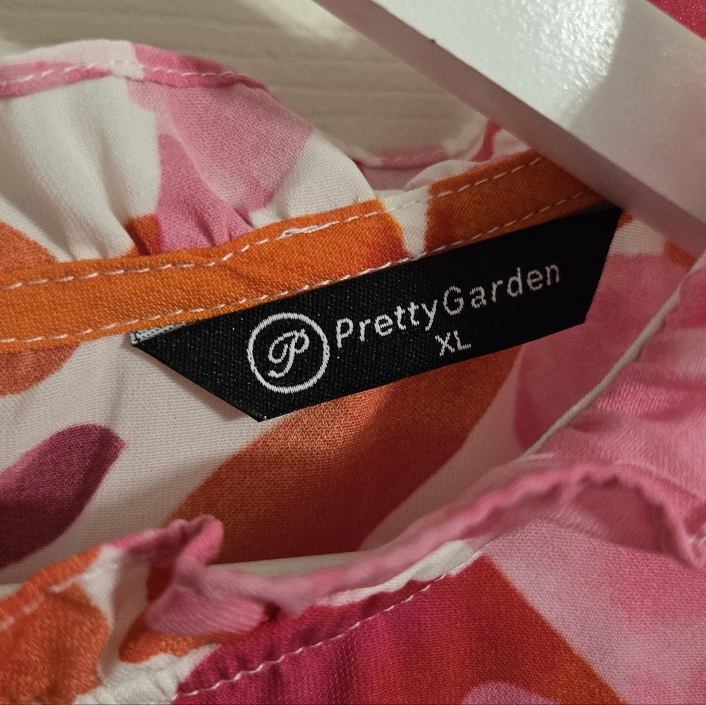 Pretty Garden Floral Ruffle Sleeve Top  Pink and Orange Size XL - Picture 6 of 8